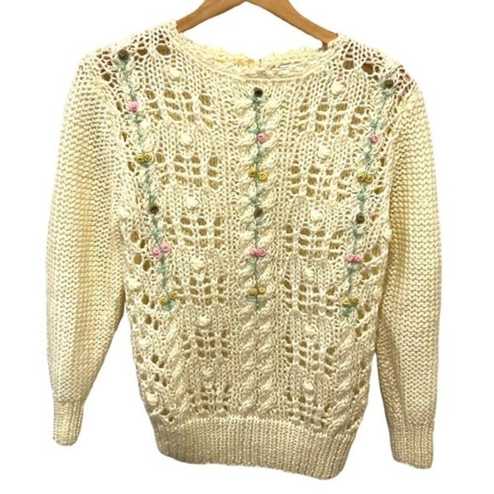Vintage Michael Richards cream knit sweater with flowers size L